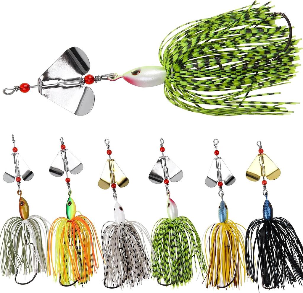 Bass Fishing Spinner Bait Lures, Multicolor Buzzbait Metal Jig 6pcs  - Image 1