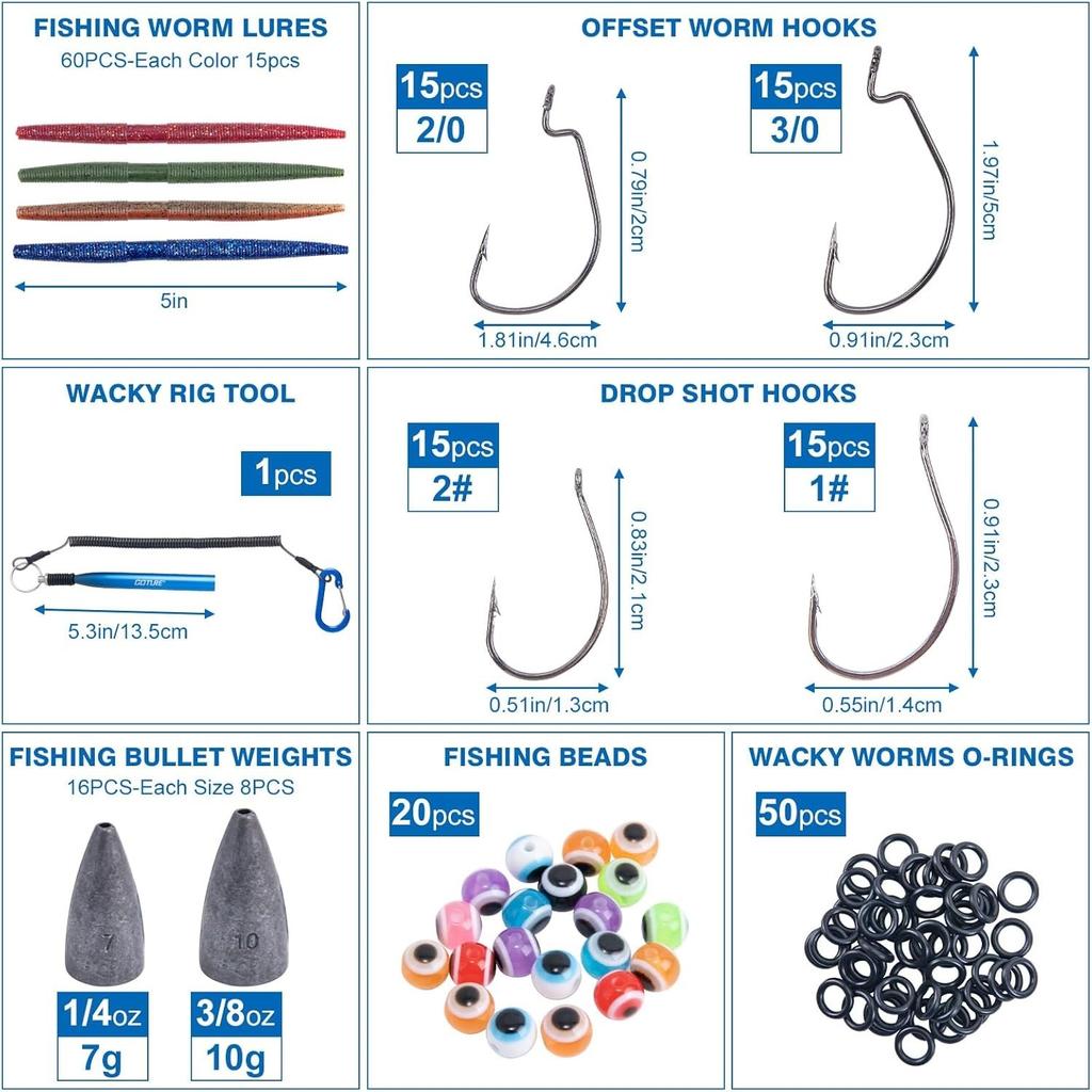 Complete Wacky Worm Rig Tool Kit: 60 Soft Worms, Weights & Fishing Accessories - Image 5