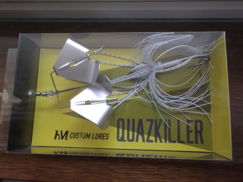 HM Custom Lures Teckel Quazkiller Twin Buzzbait 1/2oz. 02 White Silver Downdraft - Image 1