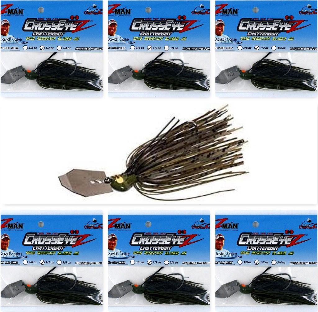 (6) Z-Man 1/2 Oz Crosseyez Chatterbait Fishing Lure Green Pumpkin CBCE12-03 New - Image 1