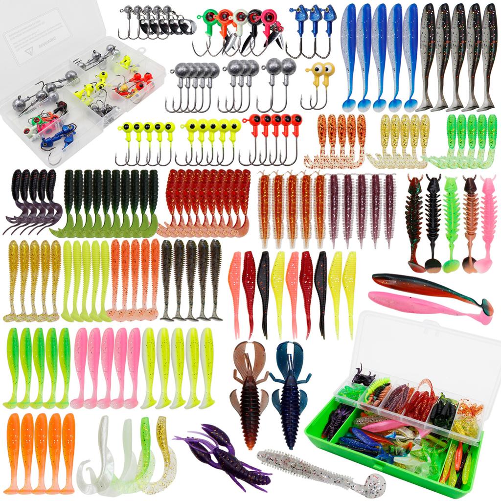 FREE FISHER 182pcs Fishing Soft Swimbaits Set,Fishing Jigs Aritificial Worms Kit - Image 1