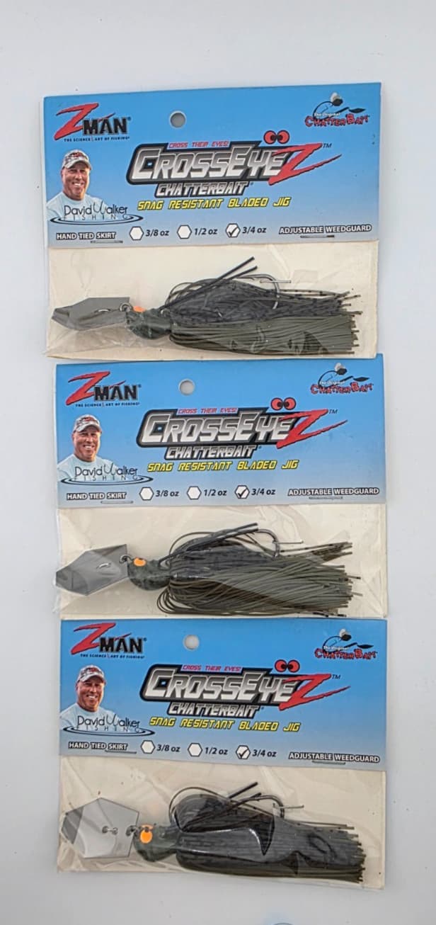 (3) Z-Man Cross Eye 3/4 oz Chatterbait Fishing Lures Lot of 3 - Green Pumpkin - Image 1