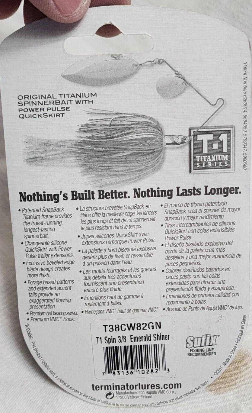 RARE Terminator T1 Titanium Snap Back Spinnerbait 3/8 oz Emerald Shiner Shad - Image 7