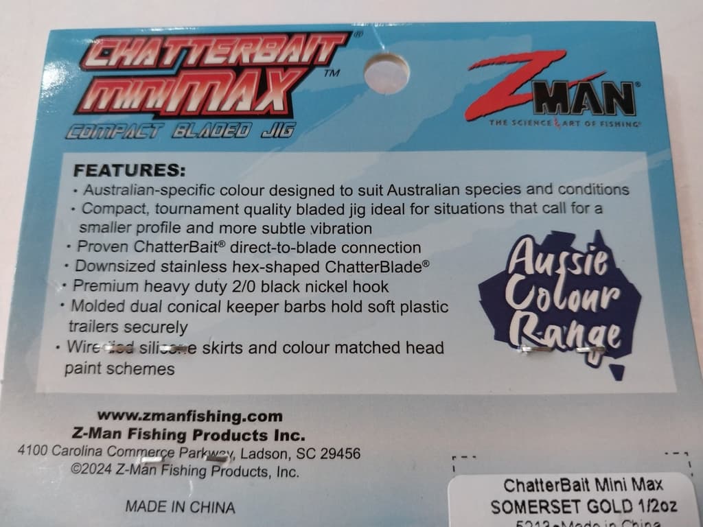 ZMan Chatterbait Mini Max 1/2oz Somerset Gold Fishing Lure - Image 5