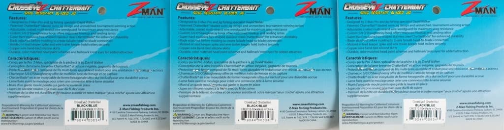 (LOT OF 3) Z-MAN CROSSEYEZ CHATTERBAIT 1/2OZ CBCE12-02 BLACK BLUE BN1311 - Image 2