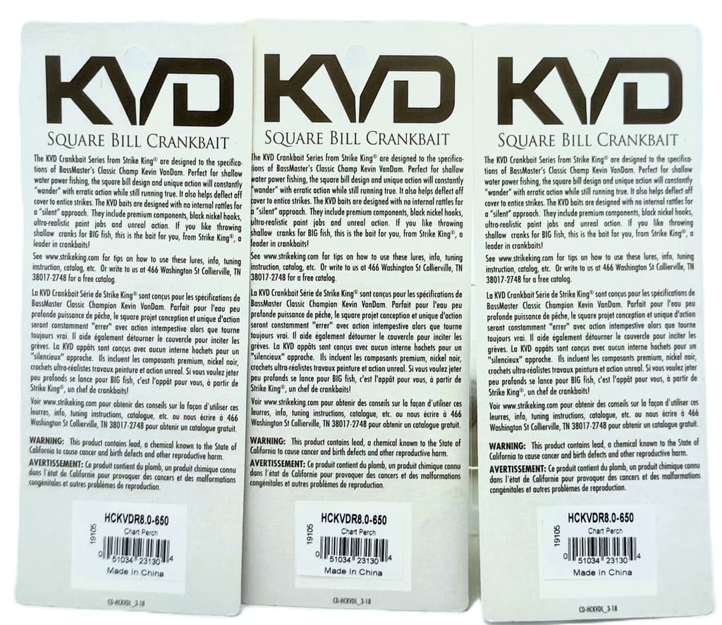 Lot of (3) - Strike King KVD 8.0 Magnum Square Bill Crankbait - Chart Perch - Image 2