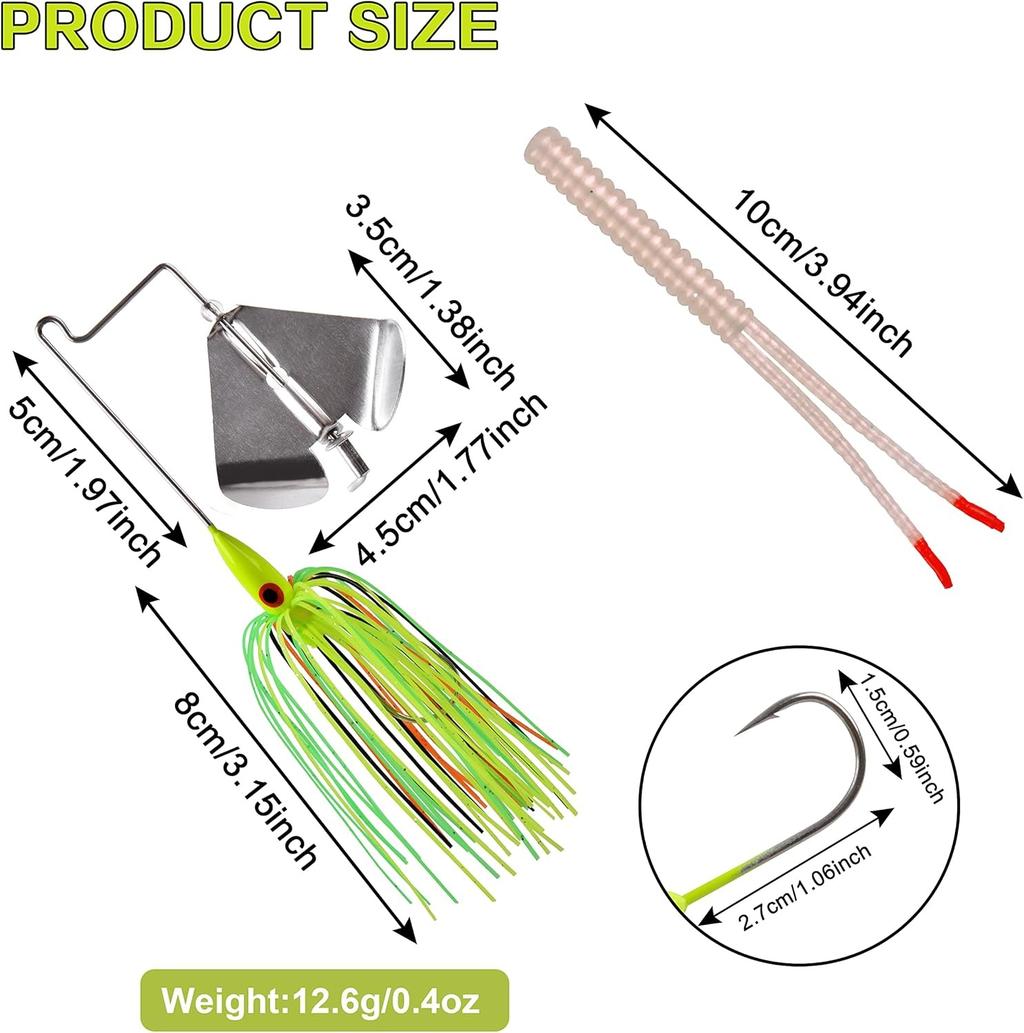 Buzzbaits Spinner Baits for Bass 4 inch, White, Yellow, Chartreuse, Black  - Image 4