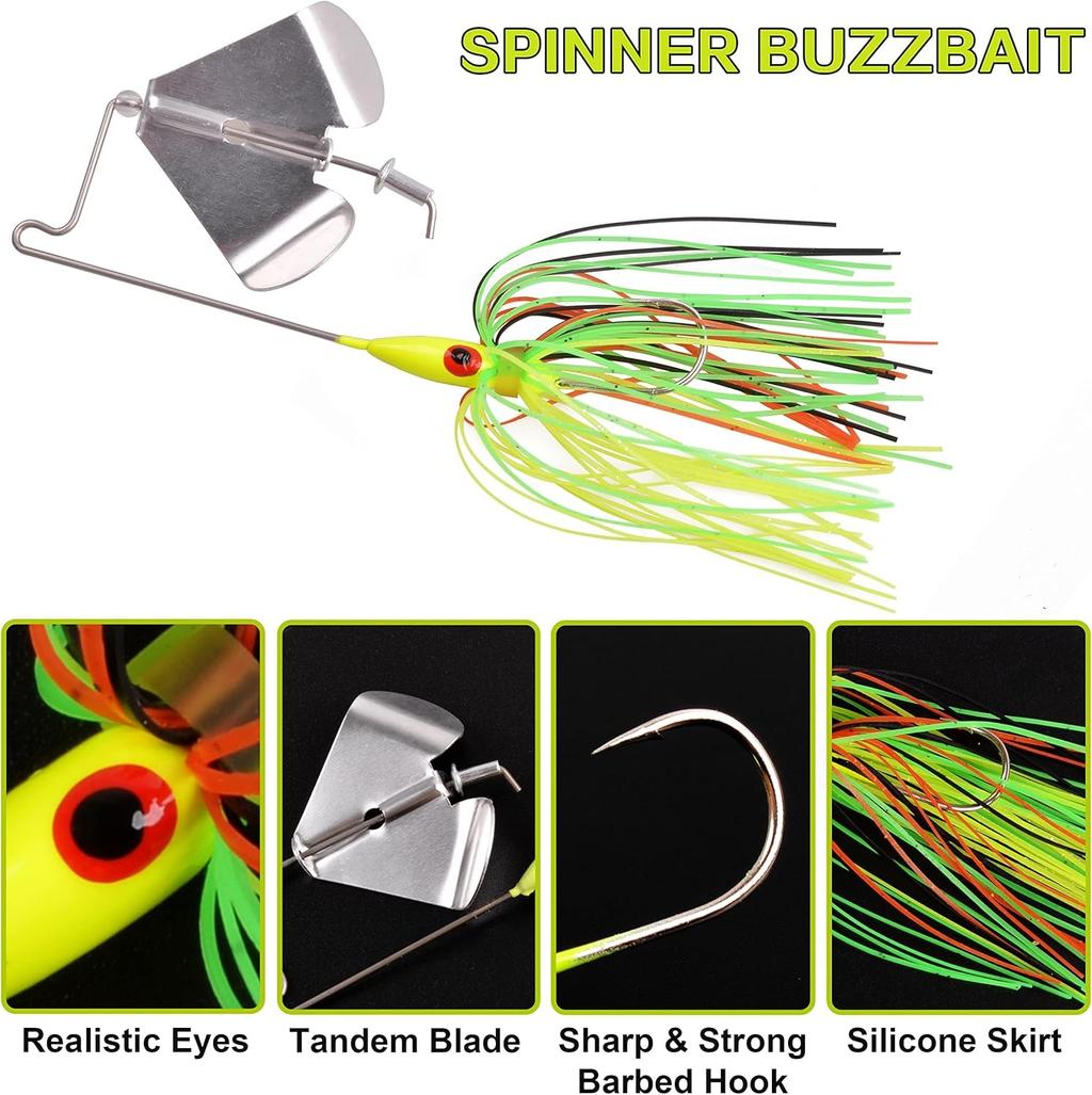 Buzzbaits Spinner Baits for Bass 4 inch, White, Yellow, Chartreuse, Black  - Image 2