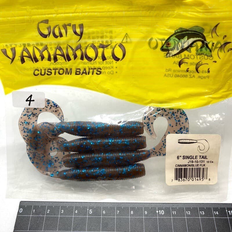 818321 Gary Yamamoto 6 Inch Jumbo Grubs 4 Pieces 131 Cinnamon Blue Flake Conditi - Image 1