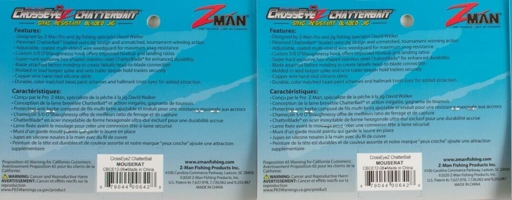 (LOT OF 2) Z-MAN CROSSEYEZ CHATTERBAIT 1/2OZ CBCE12-08 MOUSERAT BN1315 - Image 2