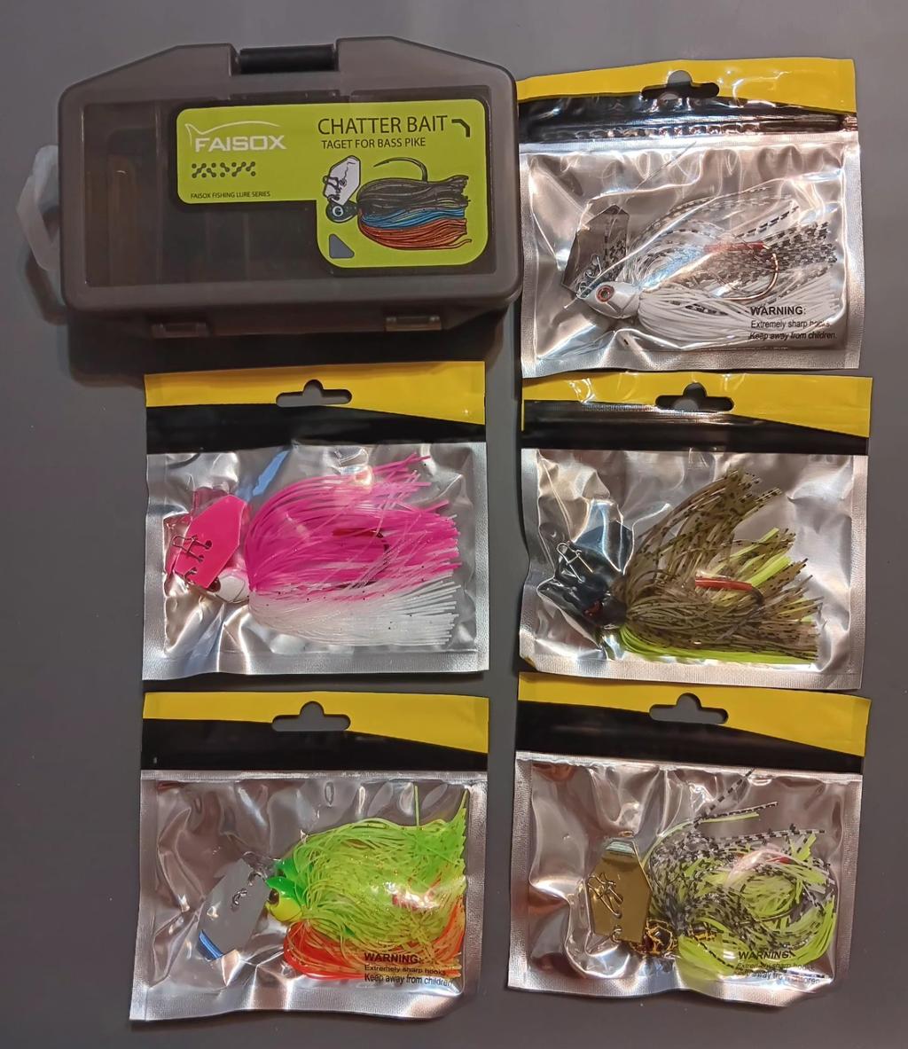 Faisox Fishing Chatterbait Kit with 5 Colorful Lures and Storage Box - Image 3