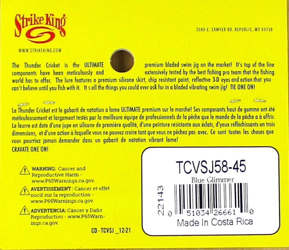 (12) Strike King 5/8 Oz Thunder Cricket Bladed Vibrating Jigs Blue Glimmer New - Image 4