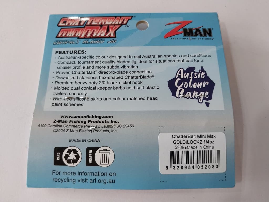 ZMan Chatterbait Mini Max 1/4oz Goldlockz Fishing Lure - Image 3