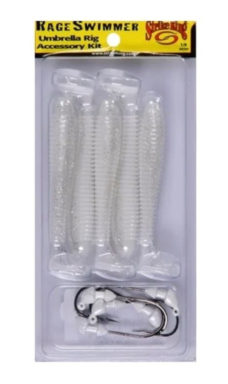 Strike King Umbrella Rig Accessory Kit, Pearl Flash Shad, Pack of 5 Jigs/5 Hooks - Image 1