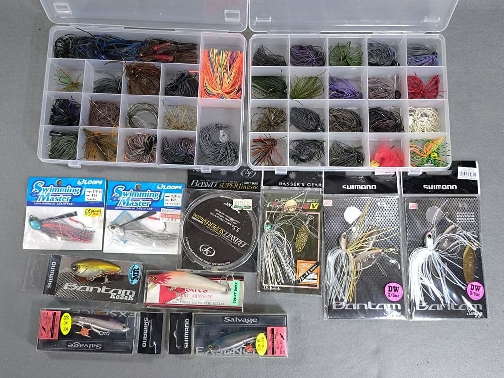 Rubber Jig Lure, Spinnerbait Lure, Line, and a large number of lures with a - Image 1
