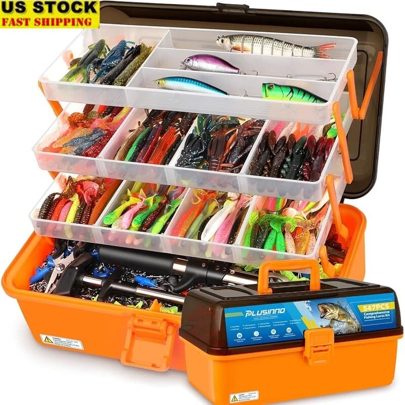 Large 4 Layer Tackle Box W/ 547Pcs Fishing Lures Kit Pliers Hooks Weights Gear - Image 1