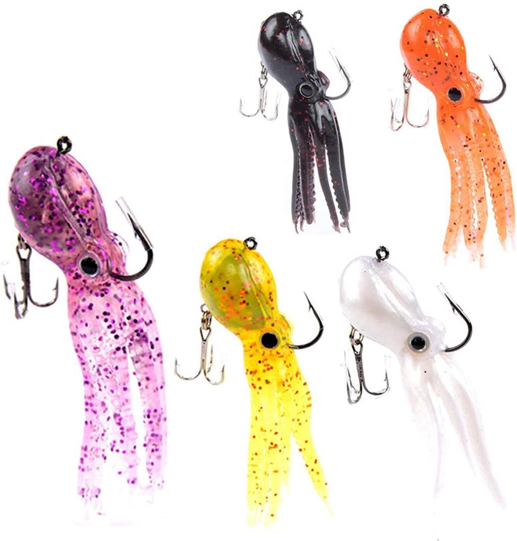5Pcs Octopus Fishing Lures Skirt Tail Soft Squid Jigs Swimbait Lingcod Rockfish - Image 1