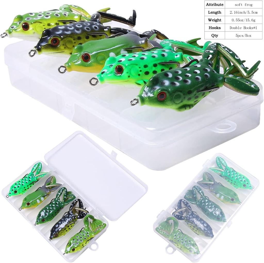 Topwater Frog Lure Set - 5 Realistic Weedless Soft Swimbaits for Bass Fishing - Image 5