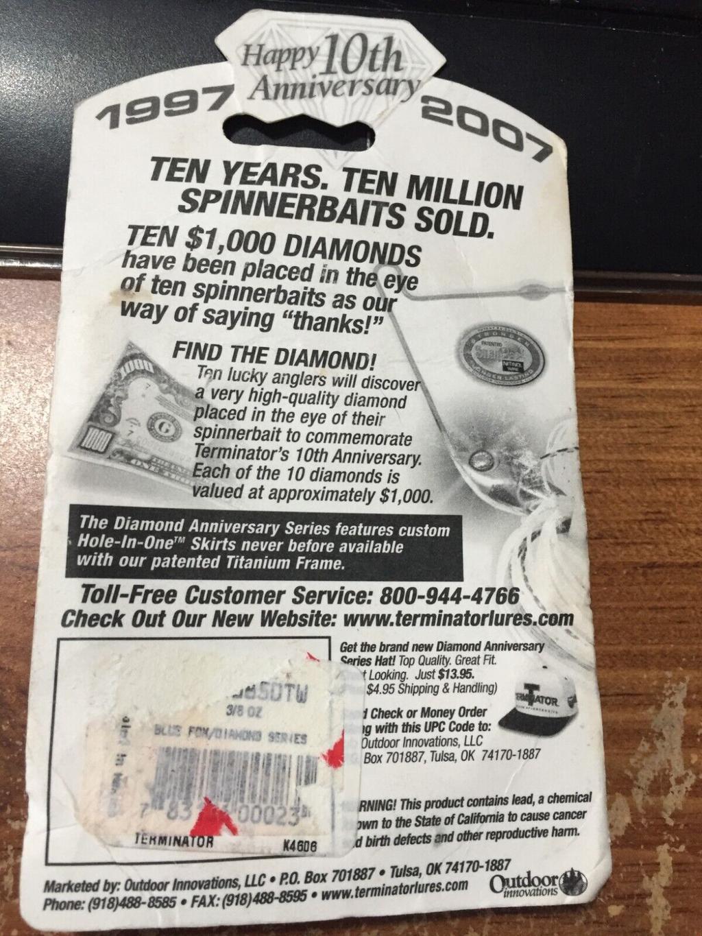 DISCONTINUED TERMINATOR DIAMOND ANNIV. TITANIUM 3/8OZ. SPINNERBAIT NEW/WORN PKG - Image 2