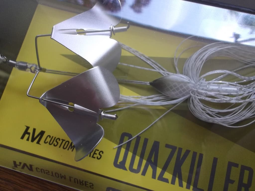 HM Custom Lures Teckel Quazkiller Twin Buzzbait 1/2oz. 02 White Silver Updraft - Image 10