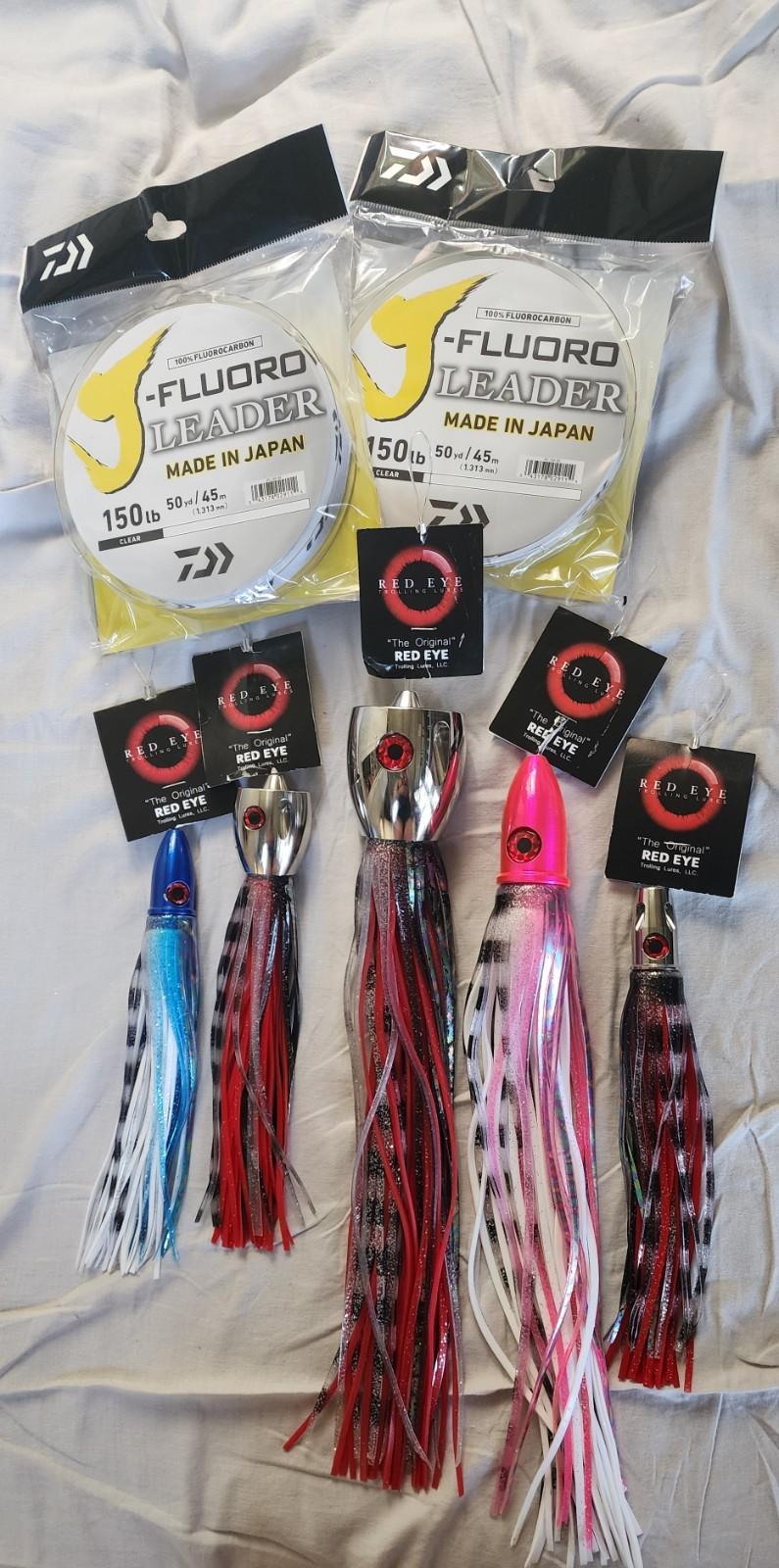 Set of 5 Red Eye Trolling Lures and Daiwa Flourocarbon 150lb Leader Fishing Line - Image 5