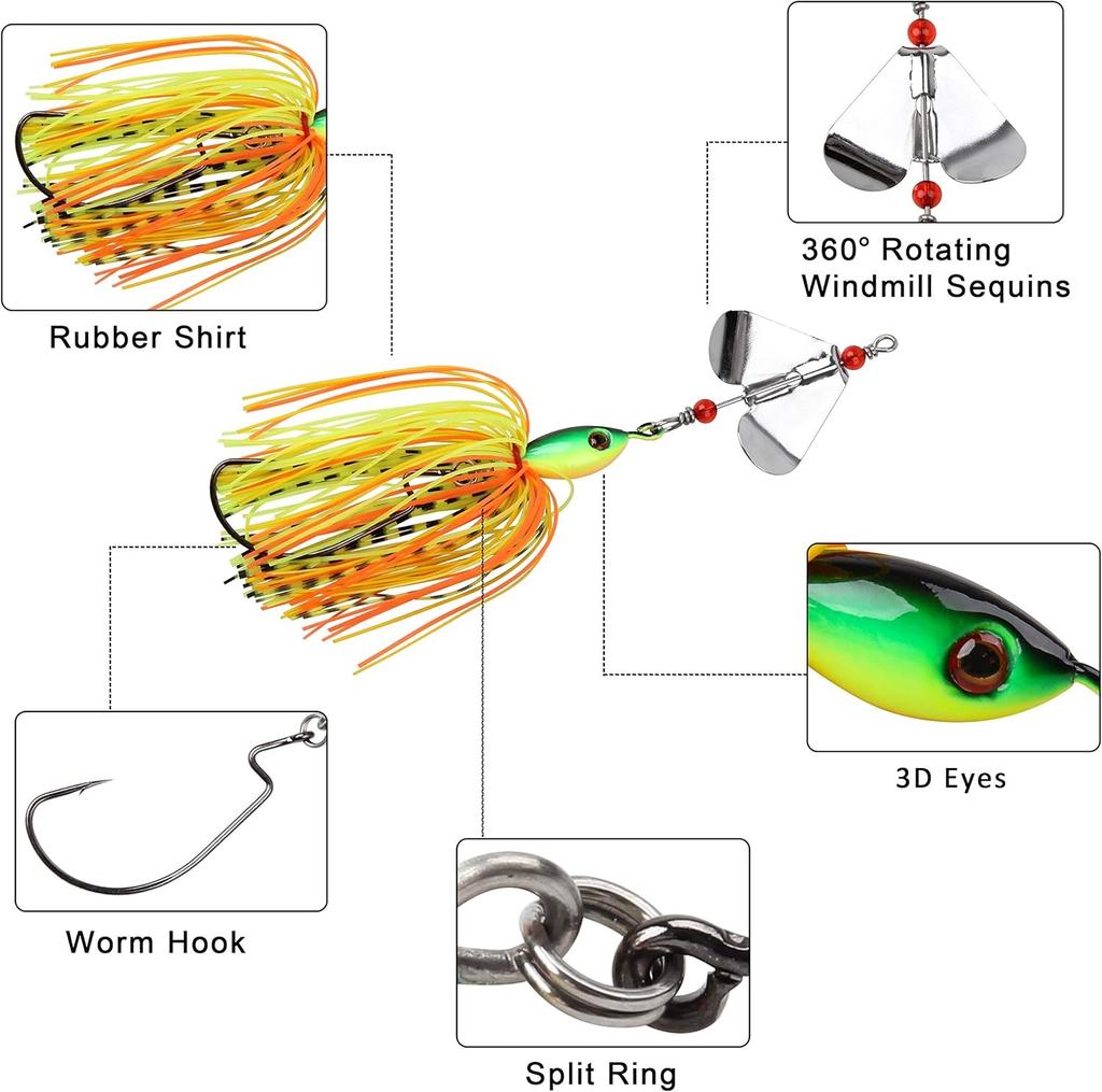 Bass Fishing Spinner Bait Lures, Multicolor Buzzbait Metal Jig 6pcs  - Image 2