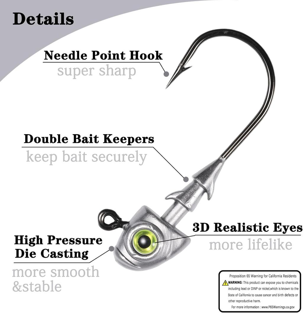 Swimbait Jig Heads Fishing Jigs Swim Bait Jighead with Two Bait Keepers and 3D E - Image 3