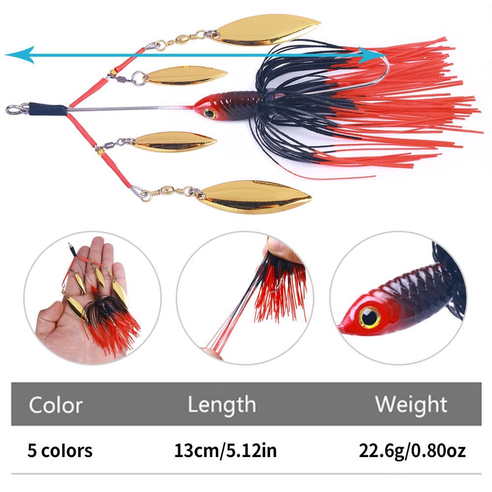 5Pcs Spinnerbait Fishing Lure Buzzbait 22.6g Blade Bait Spoon Rubber Skirt Bass - Image 2