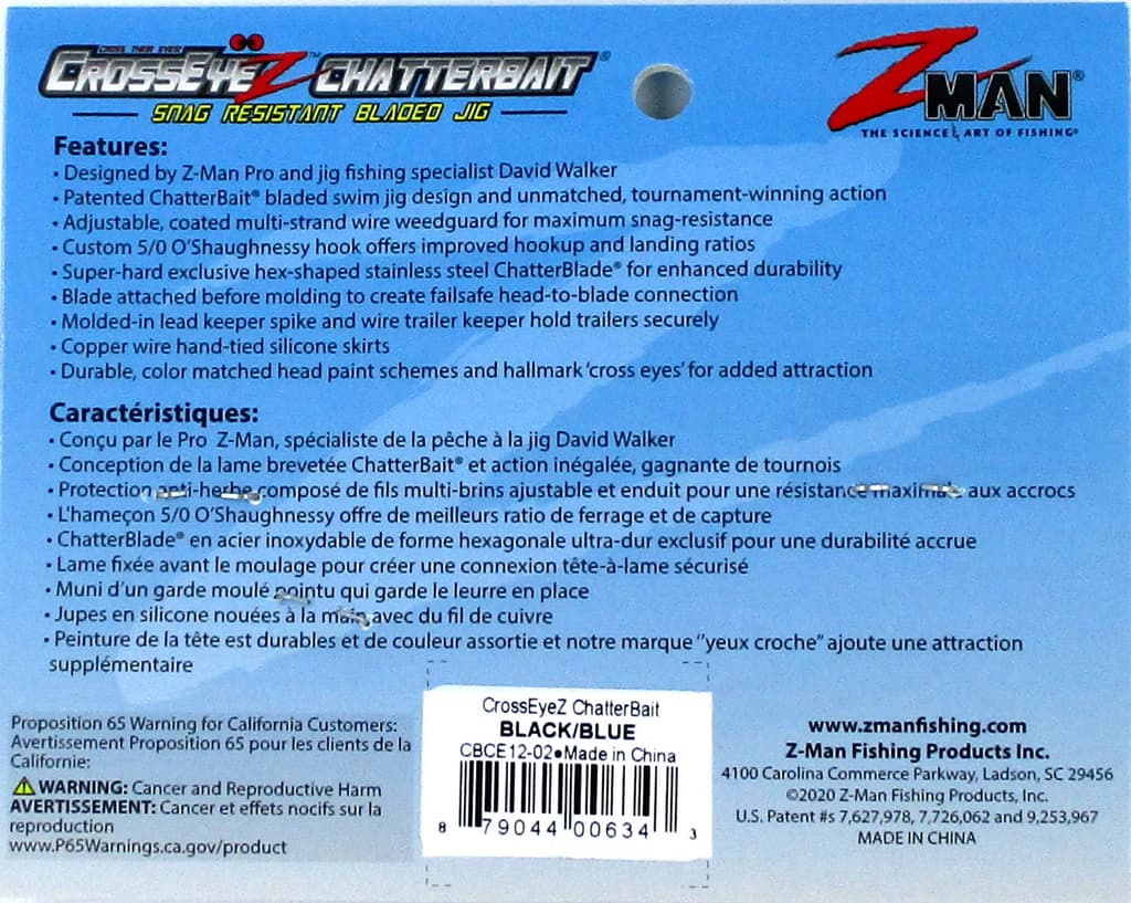 (6) Z-Man 1/2 Oz Crosseyez Chatterbait Fishing Lure Black / Blue CBCE12-02 New - Image 4