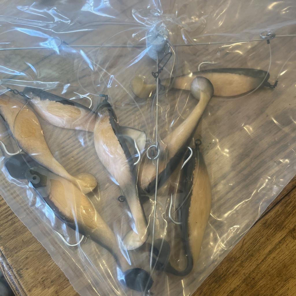 9” Umbrella Rig 4 Arm 11” With 6” Shad (9)  Pearl Black 8/0 Hook Mustad New Pkg - Image 11