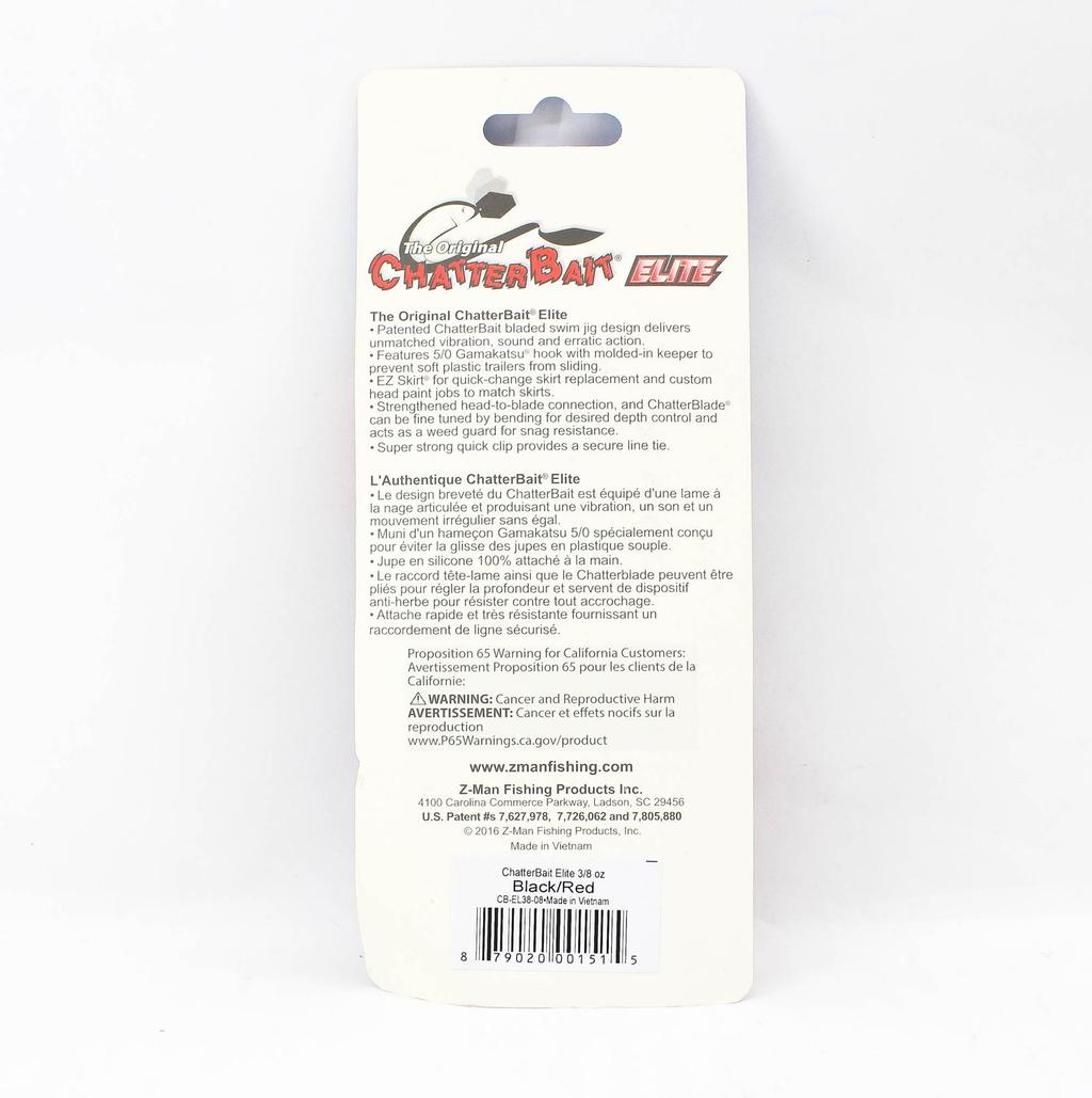 Zman Chatterbait Elite 3/8 oz Sinking Lure Black Red (1515) - Image 2