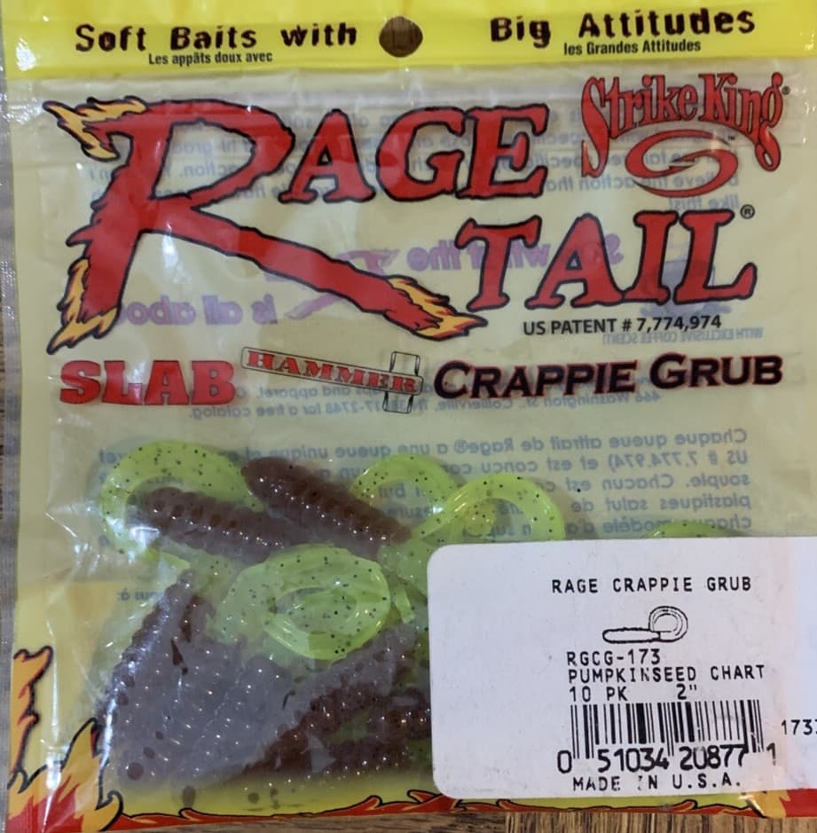 Rage Tail Strike King 2” Crappie Grub Pumpkinseed Chart-1pk of 10pcs-NEW - Image 1