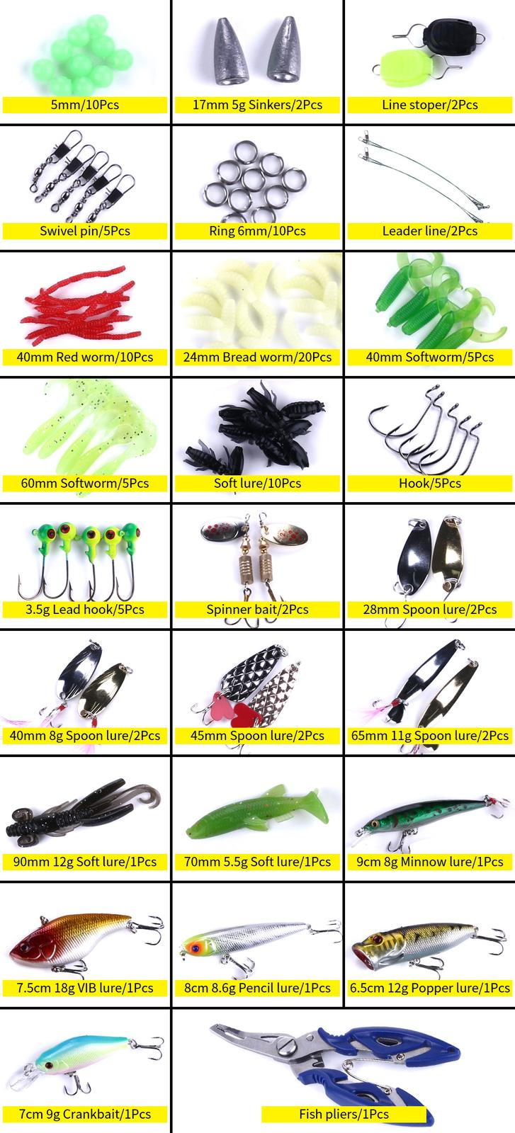 110PCS Lot Fishing Accessories Lures Gear Bass Bait Hooks Tackle Box Set Kit - Image 6