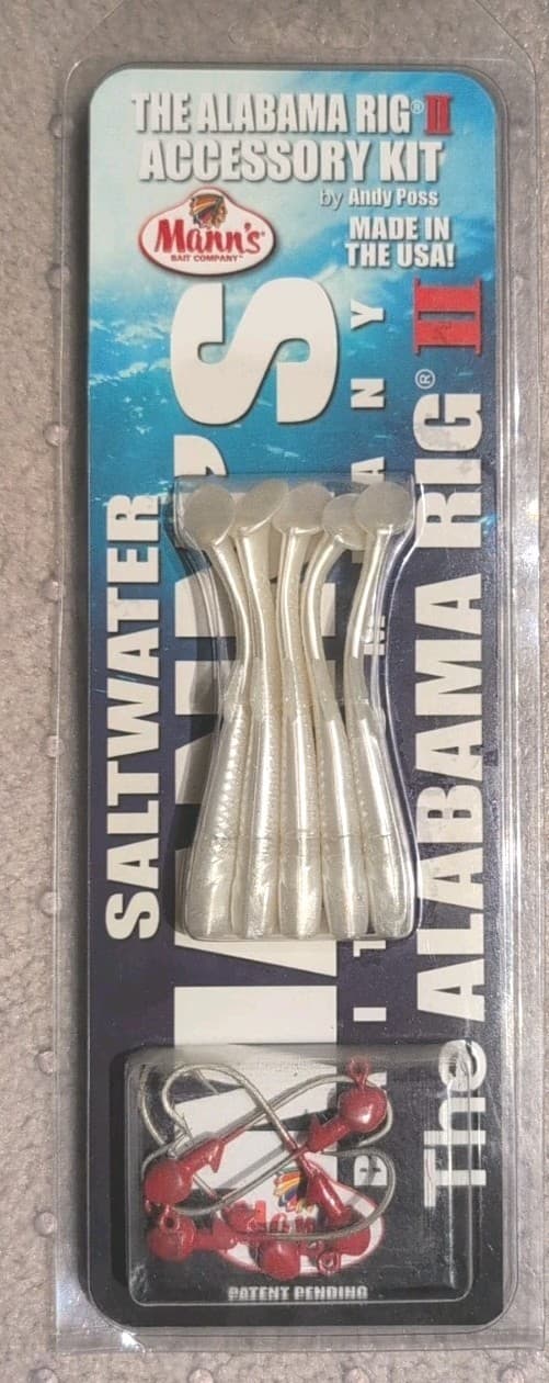 5-Saltwater Jig Heads w/Hardnose, White, Manns Bait Company, The Alabama Rig II - Image 1