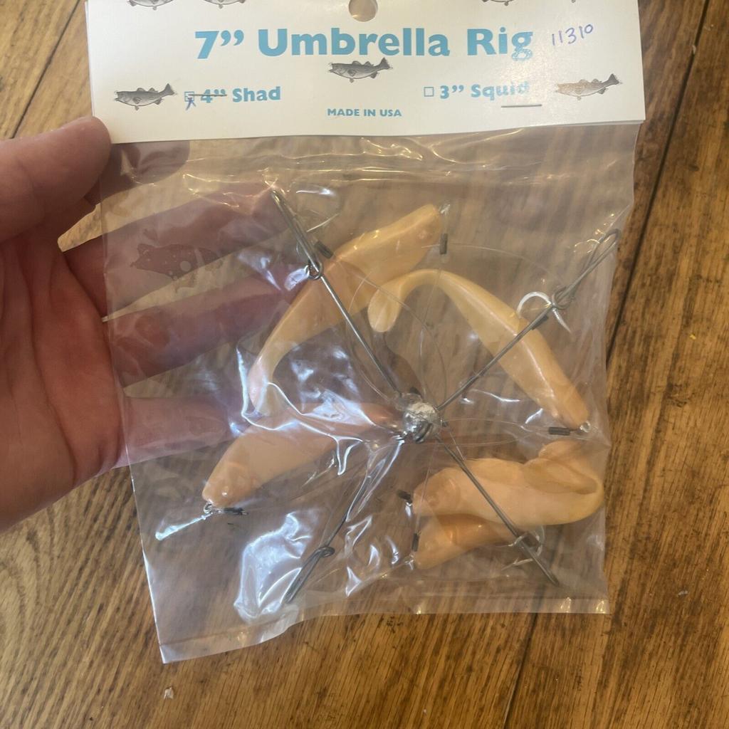 7” Umbrella Rig 4 Arm With 4” Shad (5)  Pearl Shim New In Package McKala Fishing - Image 1