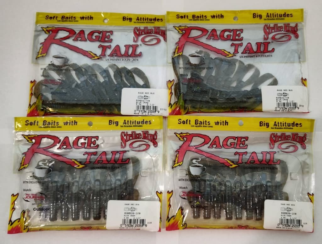 4 pkg Strike King Rage Ned Bug 2.5" Ned Rig Blue Craw Creature Bass Bait - Image 1