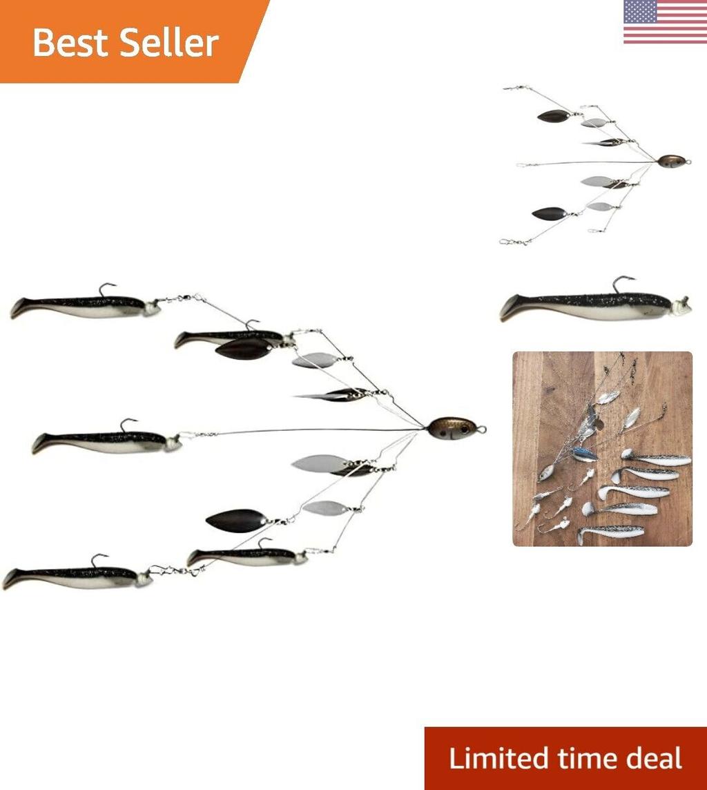 Bass Lure Umbrella Rig - Fully Rigged with Swim Baits and Jig Heads - Shad Color - Image 1