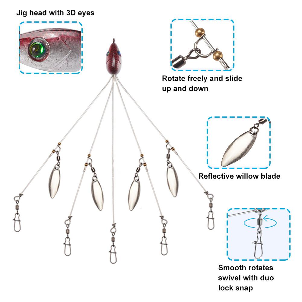 5 Arms Alabama Rig Fishing Lure Umbrella Rig w/Spinner for Striper Boat Trolling - Image 4