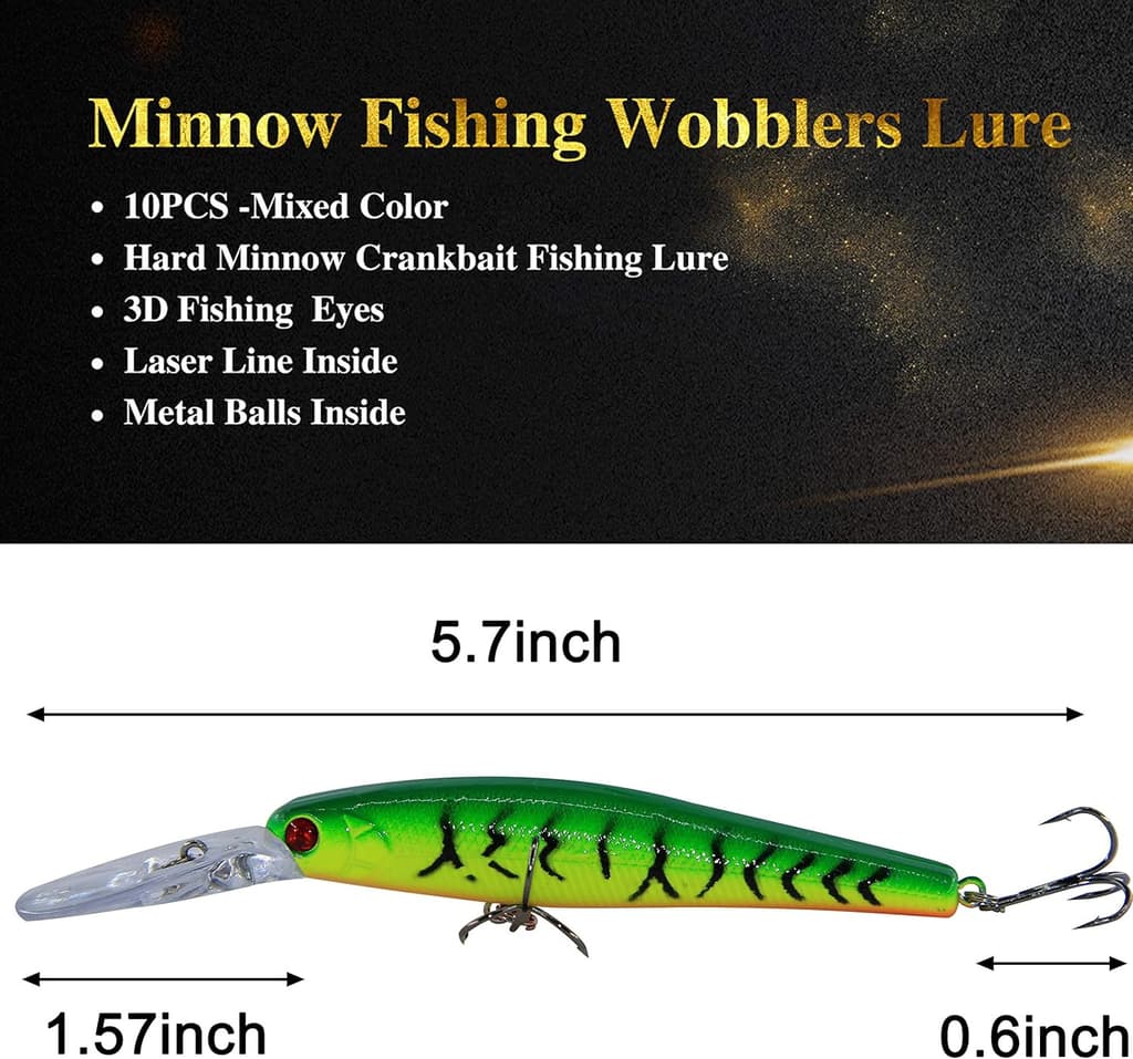 Fishing Lures Hard Baits Bass Crankbait Minnow, 10pcs Deep Diving Swimbait wi... - Image 1