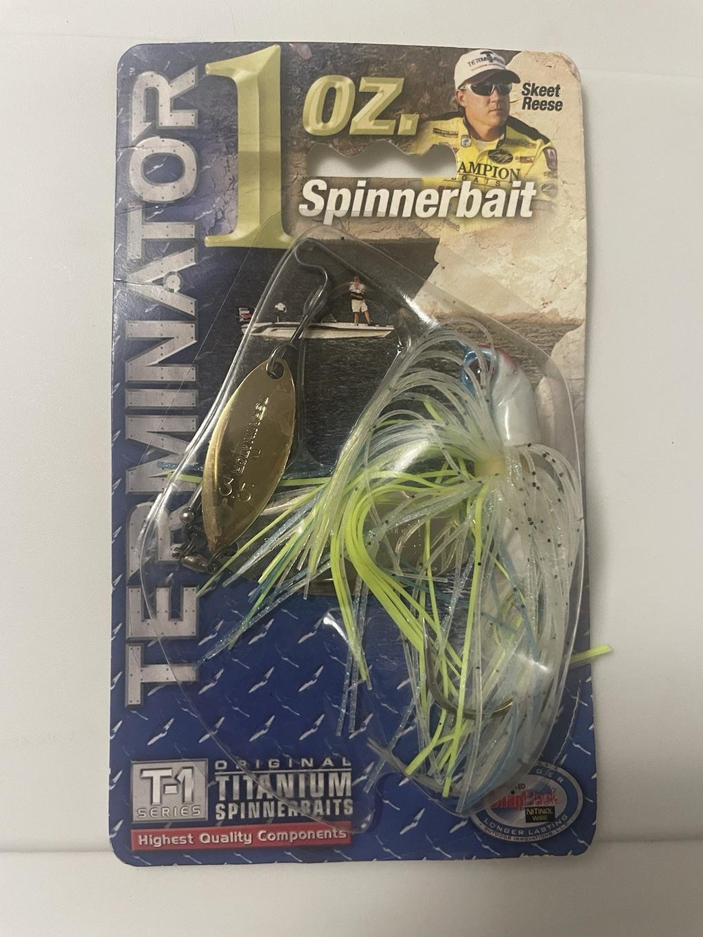 Original Terminator T-1  Titanium Double Willow Spinnerbait 1 Ounce Blue Fox.  - Image 1