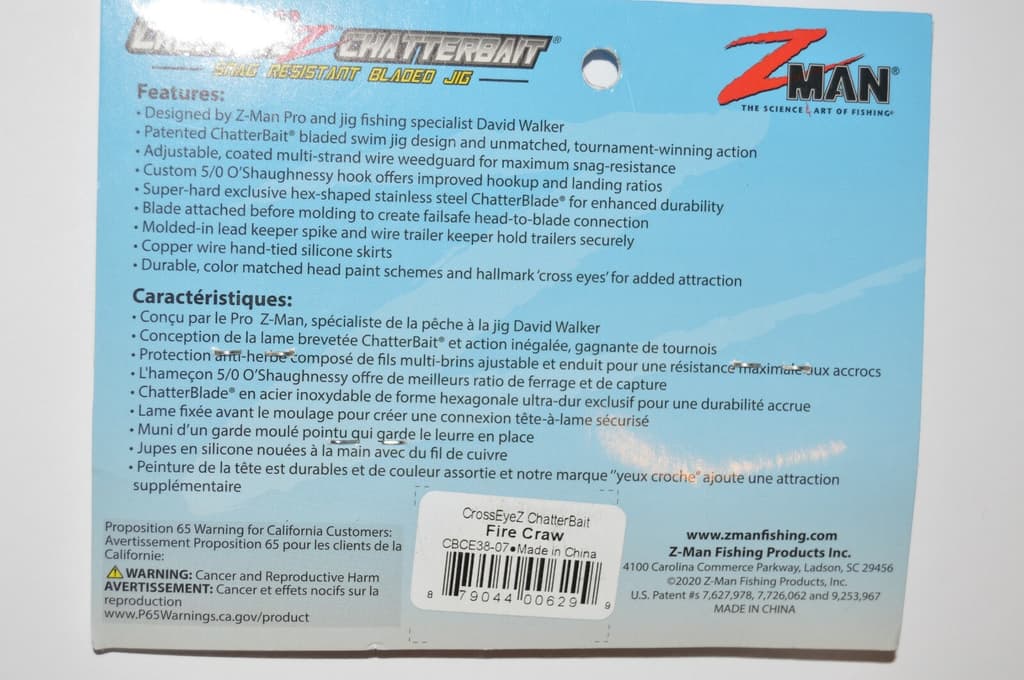 3 lures zman z-man crosseyez chatterbait 3/8oz snag resist bladed jigs fire craw - Image 3