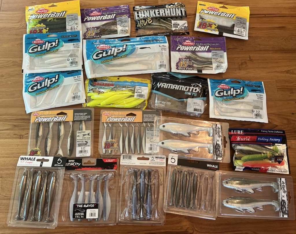 ‼️HUGE 20 BAIT LOT‼️OVER 50% OFF‼️ SOFT SWIMBAITS~FLUKES~TRAILERS~WORMS - Image 1
