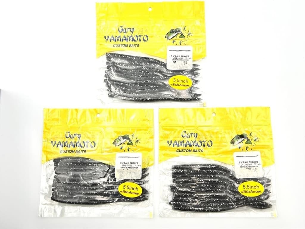 Fish Arrow Gary Yamamoto Fall Shaker 5.5” Soft Plastic Worm Bass Lure 3 Pack - Image 1