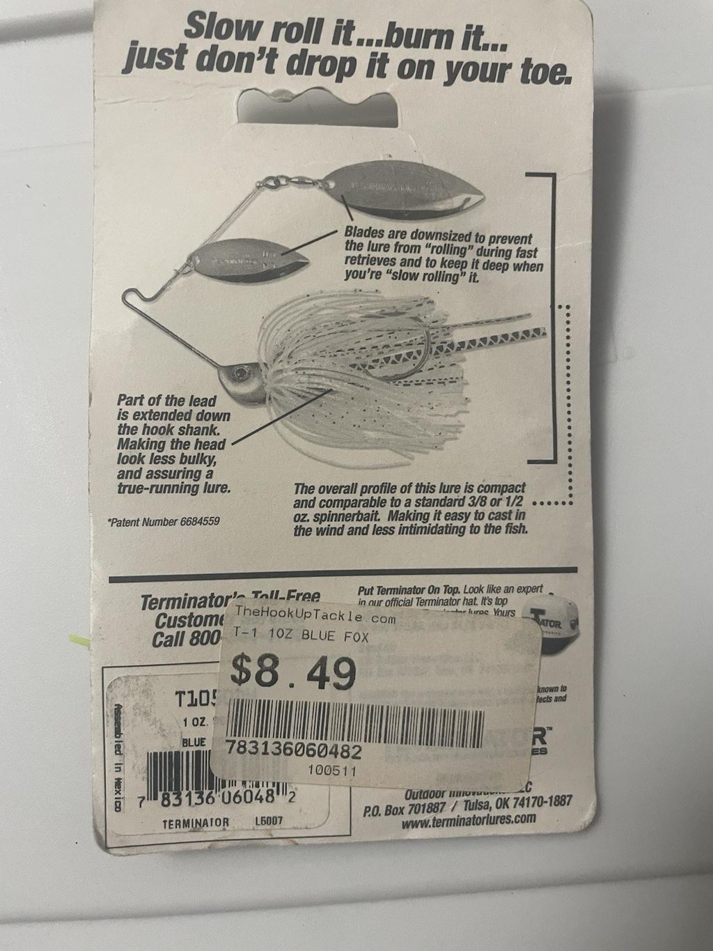 Original Terminator T-1  Titanium Double Willow Spinnerbait 1 Ounce Blue Fox.  - Image 6