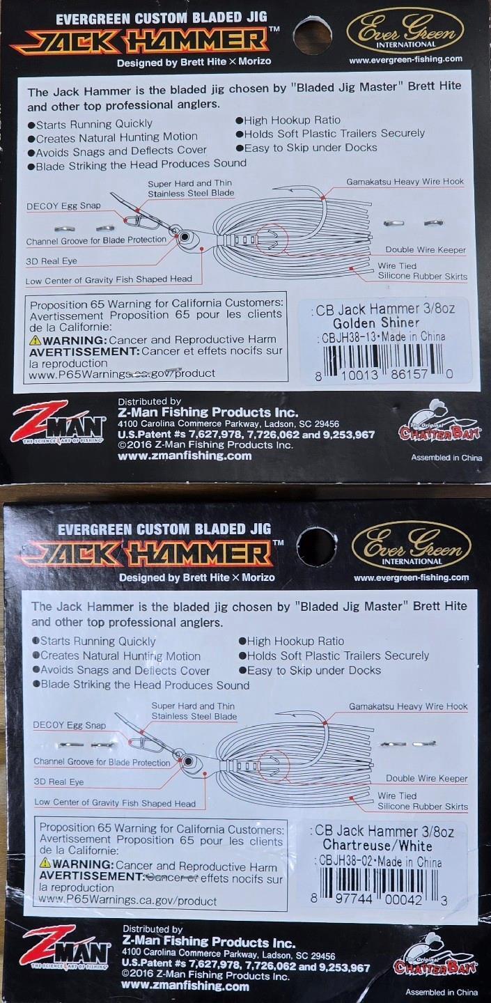 (Ct of 2) Z-Man Evergreen Chatterbait Jack Hammer 3/8 oz Evergreen Custom Blade! - Image 4