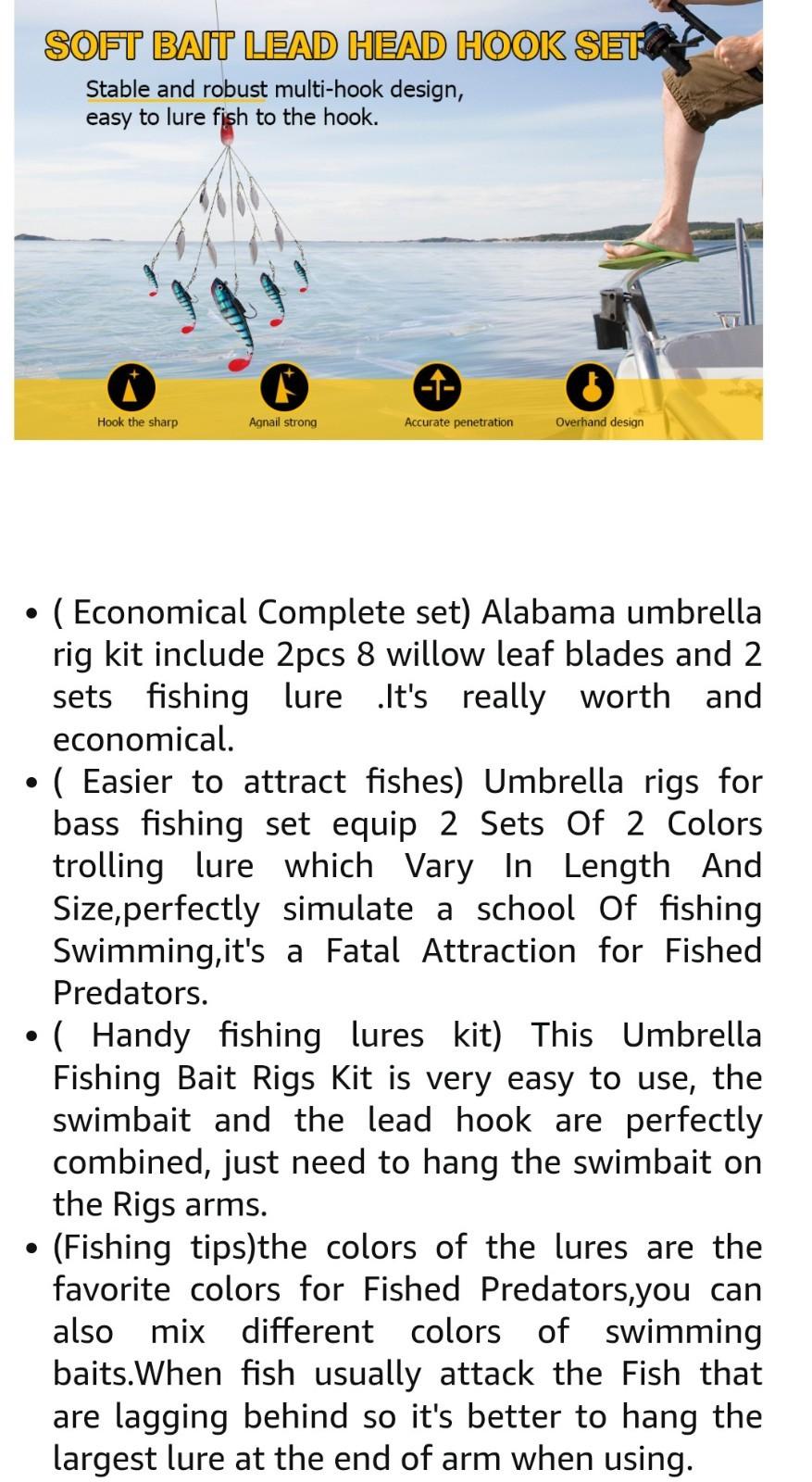 Umbrella Fishing Rig 5 Arms Alabama Rig Kit with Weedness Bait Lure Jigs - Image 9