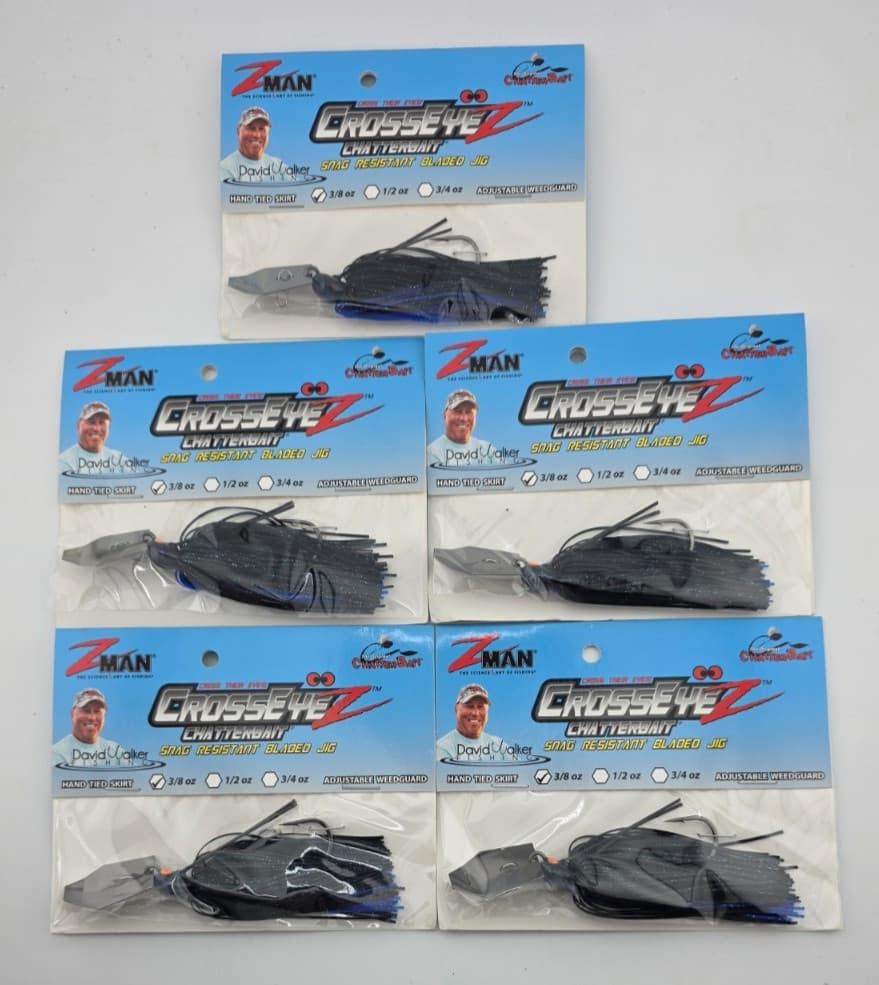 (5) Z-Man Cross Eye 3/8 oz Chatterbait Fishing Lures Lot of 5 - Black Blue - Image 1