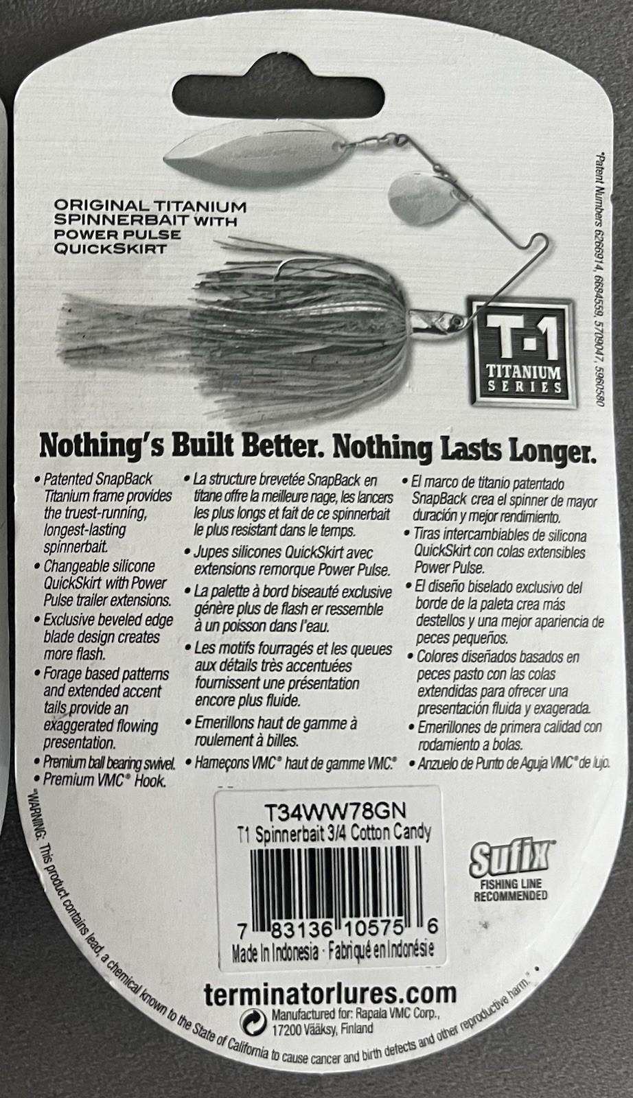 DISCONTINUED TERMINATOR T-1 TITANIUM 3/4 OZ SPINNERBAIT DOUBLE WILLOW - Image 2