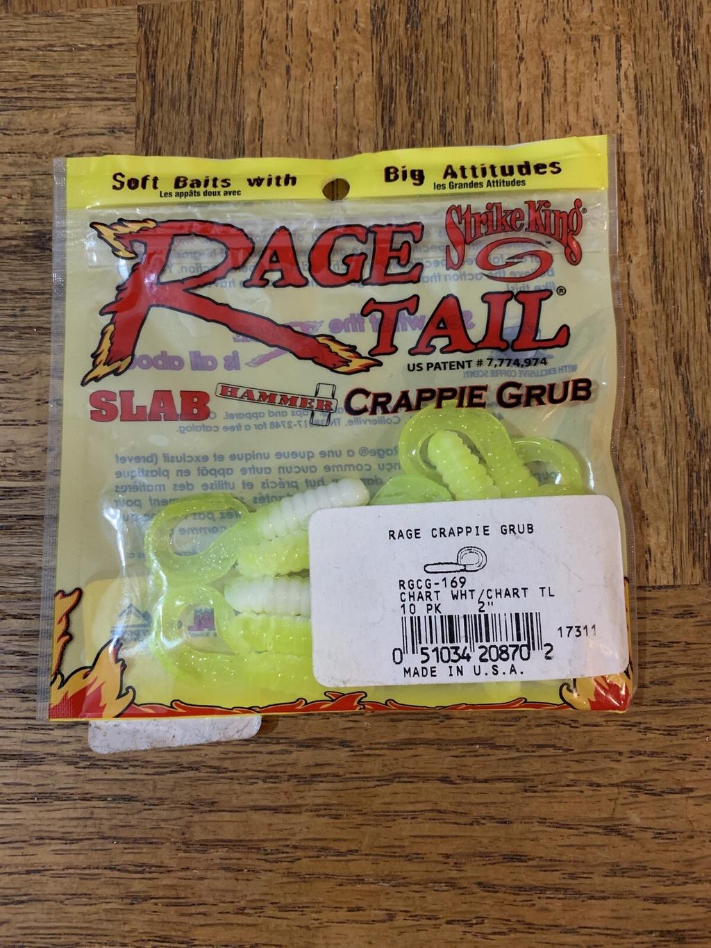 Strike King Rage Tail Rage Crappie Grub Chartreuse White - Image 1