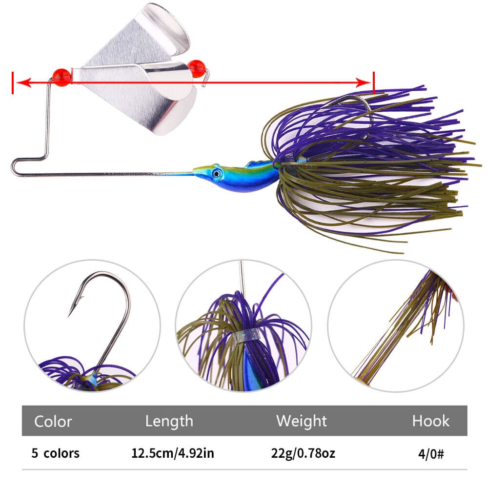 5PCS Spinnerbait Fishing Lure Buzzbait 22g Blade Bait Spoon Rubber Skirt Bass - Image 2